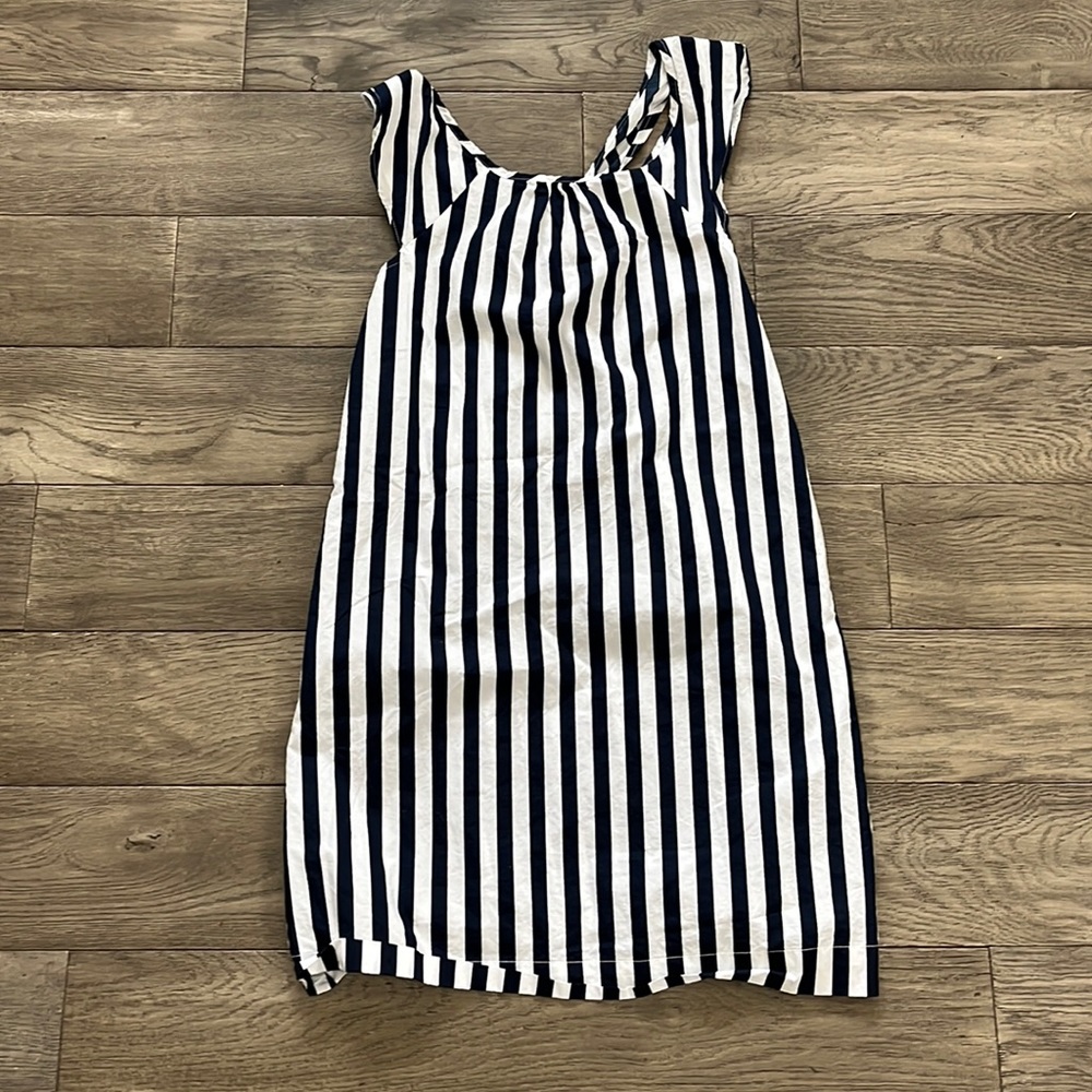 Crewcuts Girls Cotton Blue White Stripe Cap Sleeve Shift Dress Up, 12